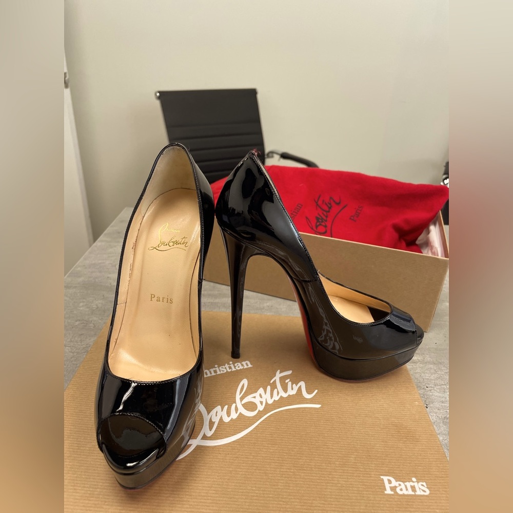 Christian Louboutin Lady Peep 150 Patent Leather Pumps